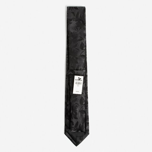 NEW! Grey Black Narrow Floral Silk Tie - Picture 3 of 4